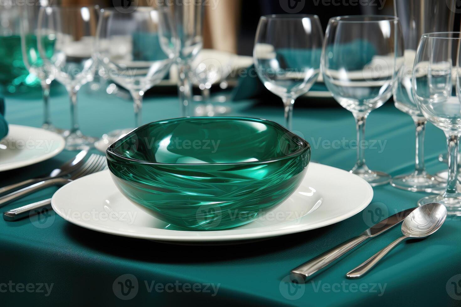 ai gerado moderno elegante evento mesa e talheres configuração dentro uma minimalista estilo publicidade Comida fotografia foto