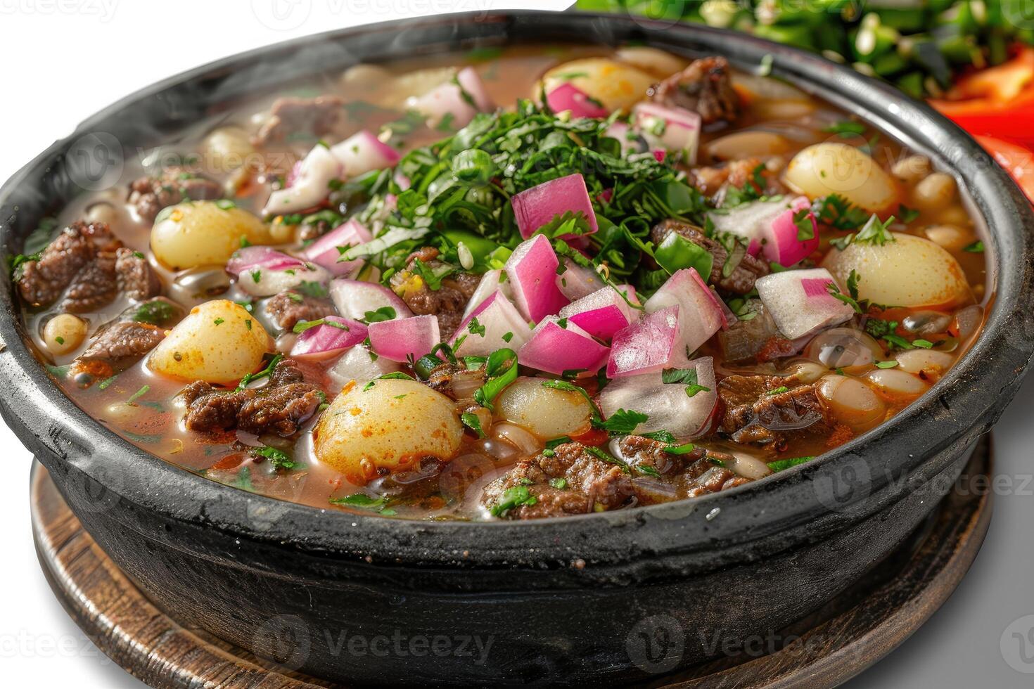 ai gerado pozole mexicano Comida dentro a cozinha mesa profissional publicidade Comida fotografia foto