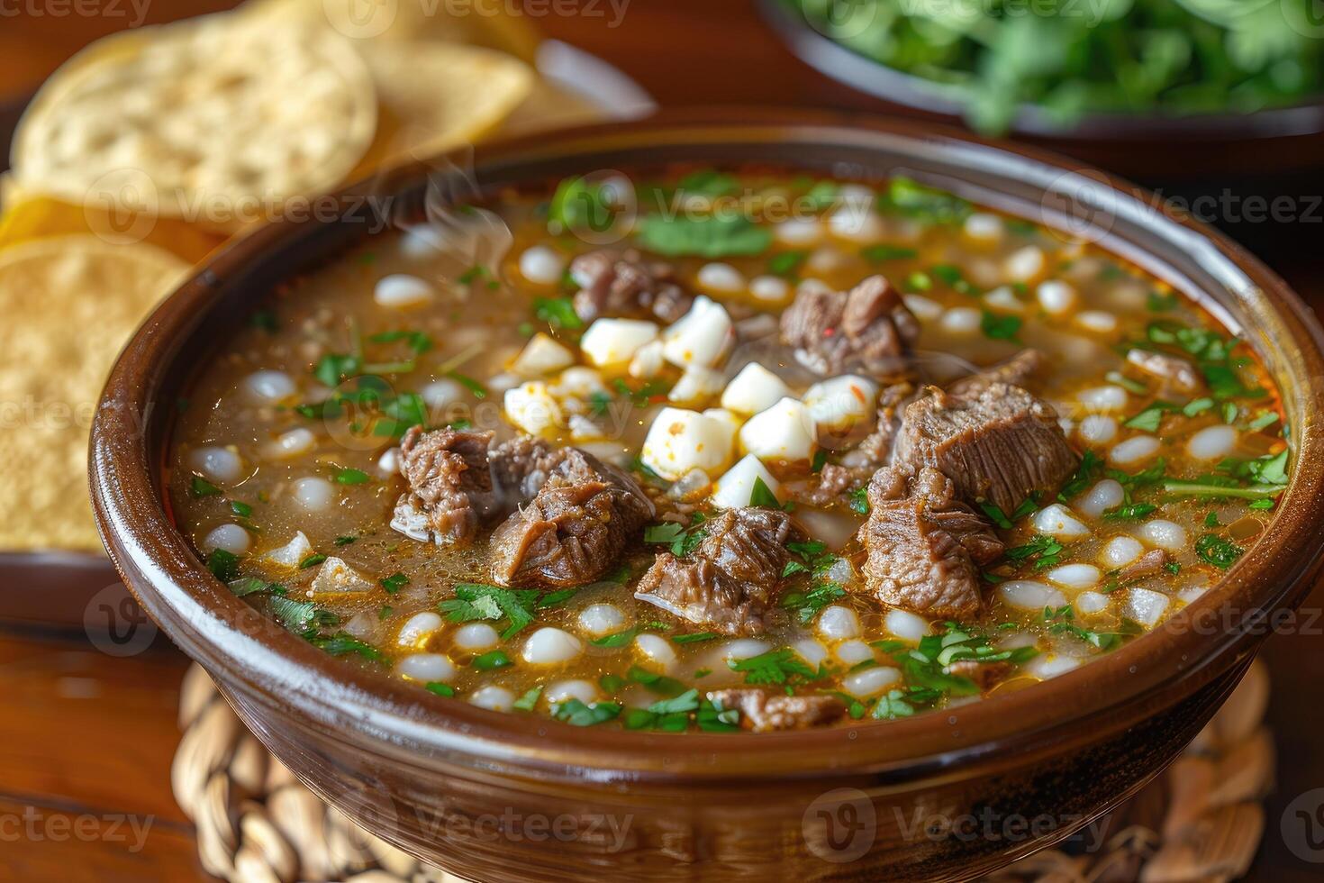 ai gerado pozole mexicano Comida dentro a cozinha mesa profissional publicidade Comida fotografia foto