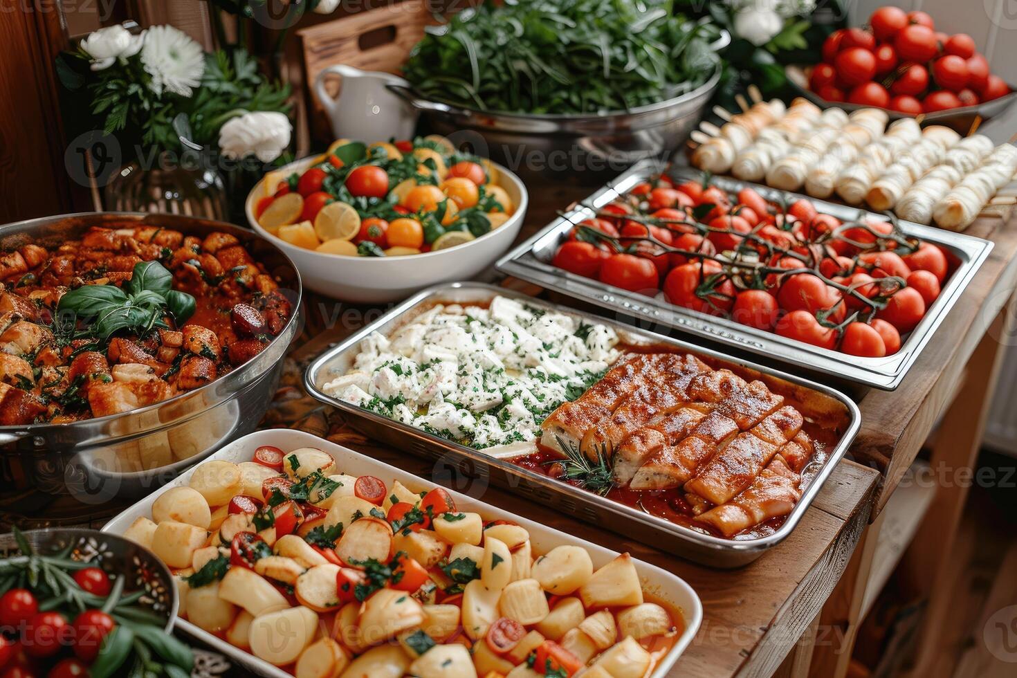 ai gerado servido mesa Comida festa profissional publicidade Comida fotografia foto