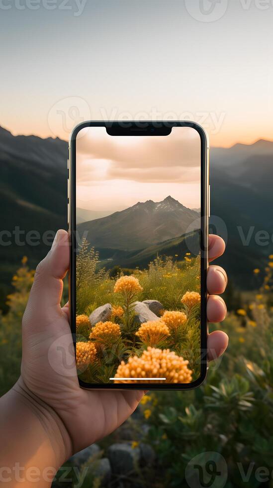 ai gerado uma fechar-se do mãos habilmente operativo uma Smartphone simbolizando a penetrante natureza do digital comunicação dentro hoje era foto