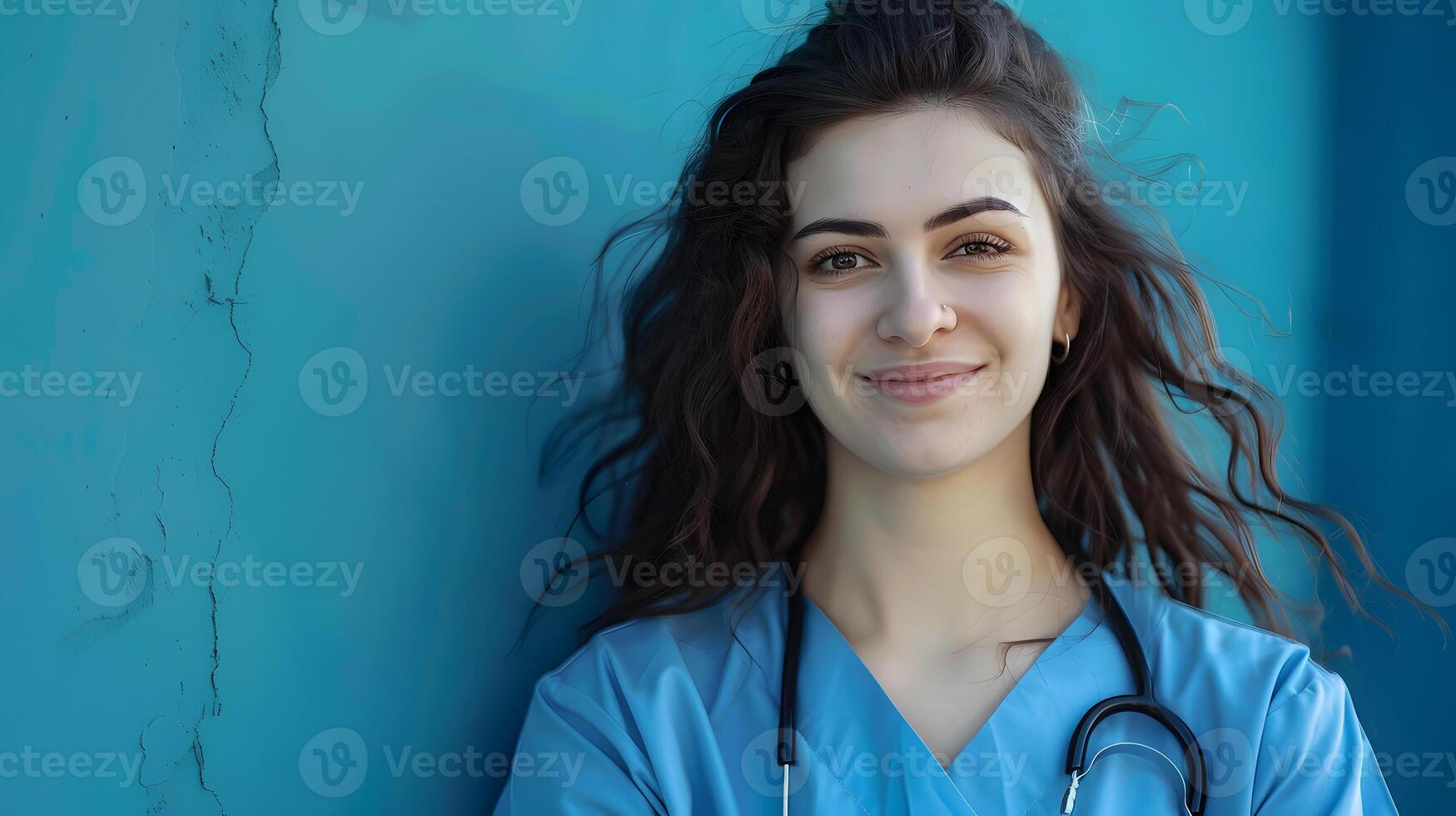 ai gerado retrato do uma fêmea médico trabalhador com uma estetoscópio. ai gerado foto