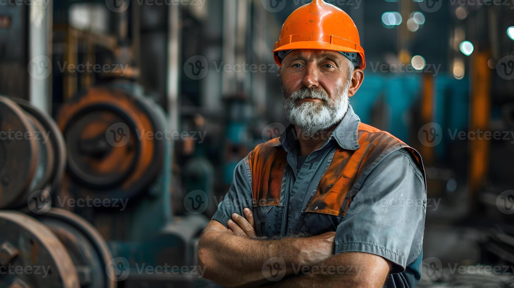 ai gerado retrato do uma trabalhando homem dentro uma uniforme e uma Difícil chapéu. ai gerado foto