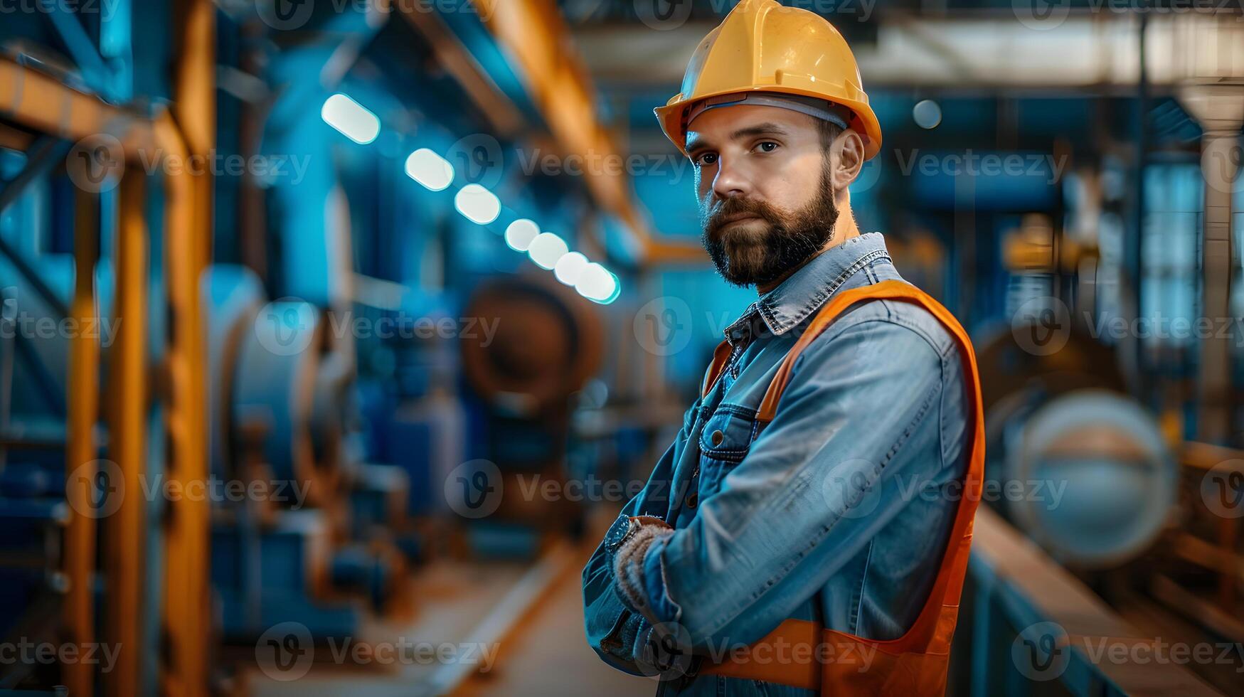 ai gerado retrato do uma trabalhando homem dentro uma uniforme e uma Difícil chapéu. ai gerado foto