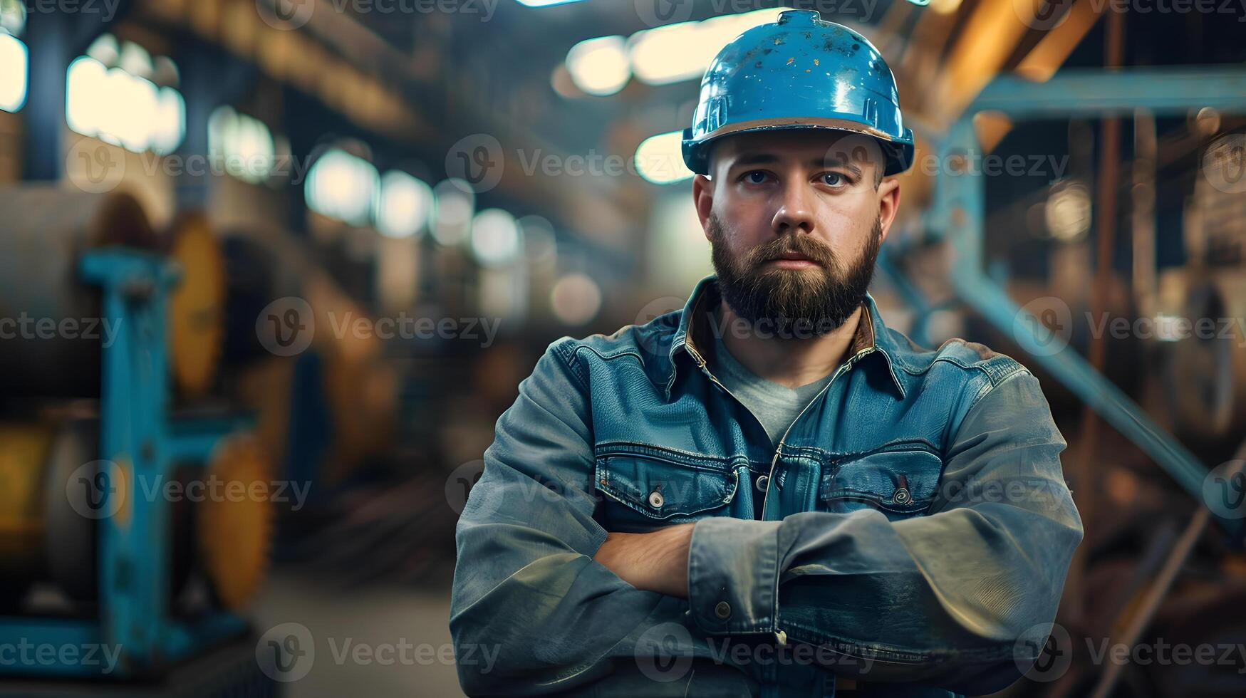 ai gerado retrato do uma trabalhando homem dentro uma uniforme e uma Difícil chapéu. ai gerado foto