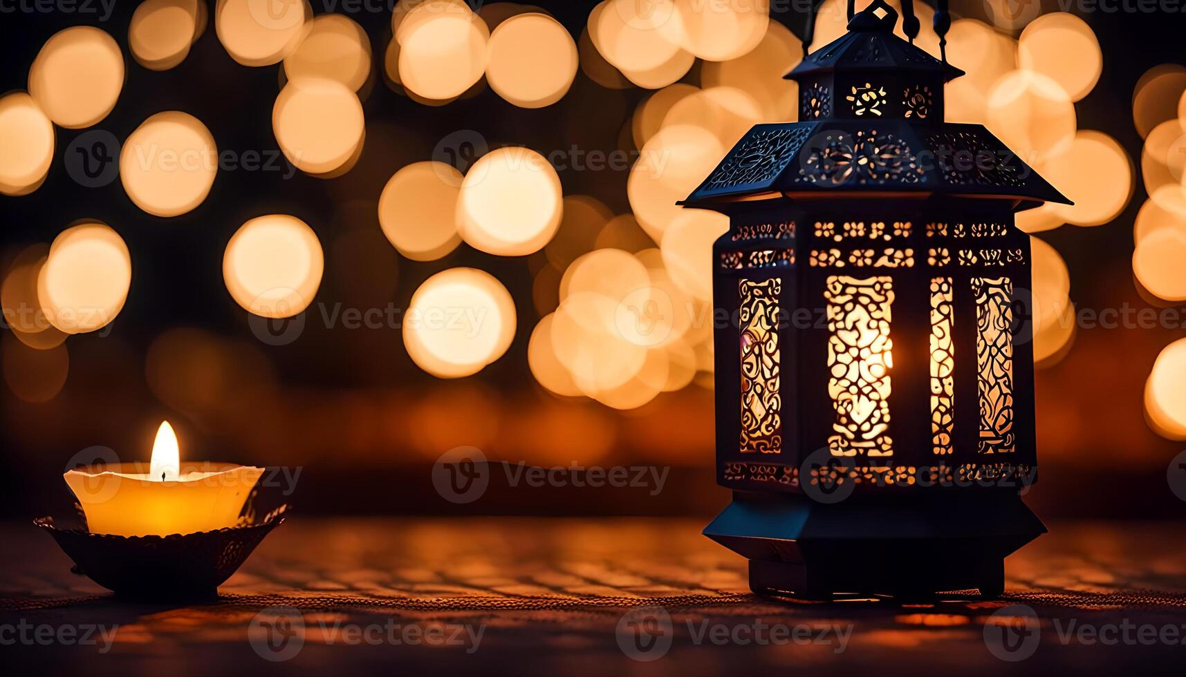 ai gerado ornamental árabe lanterna com queimando vela brilhando às noite. foto