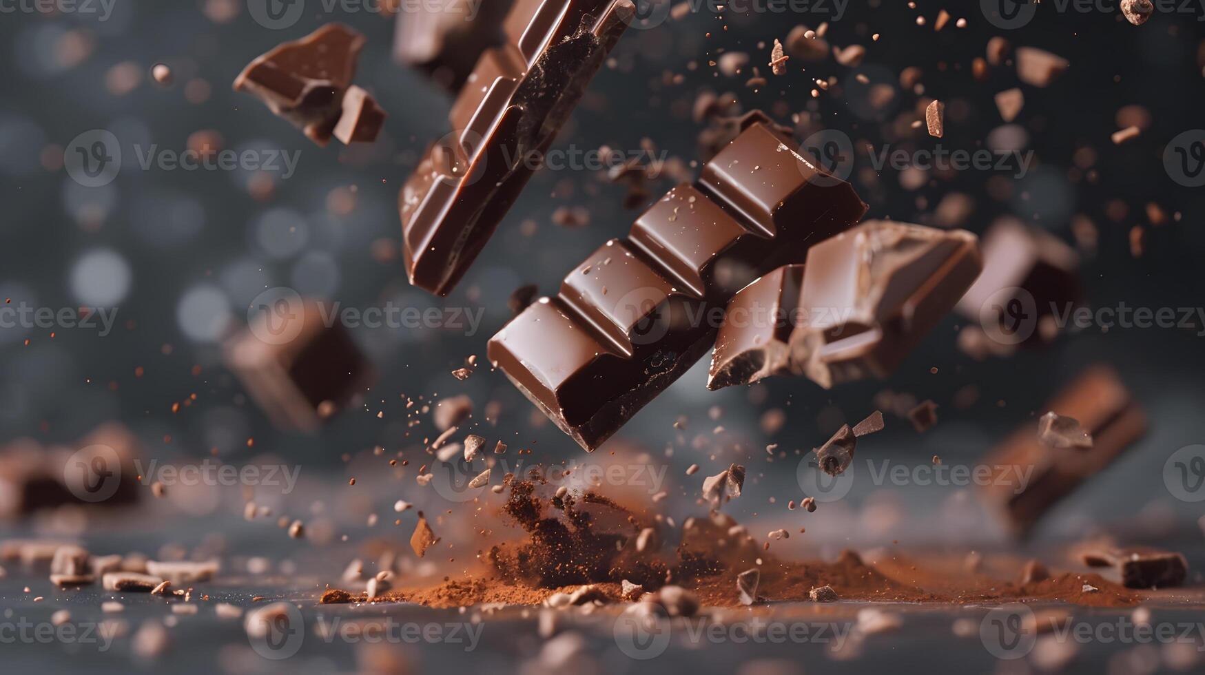 ai gerado doce Sombrio chocolate Barra quebrado para dentro peças. ai gerado foto