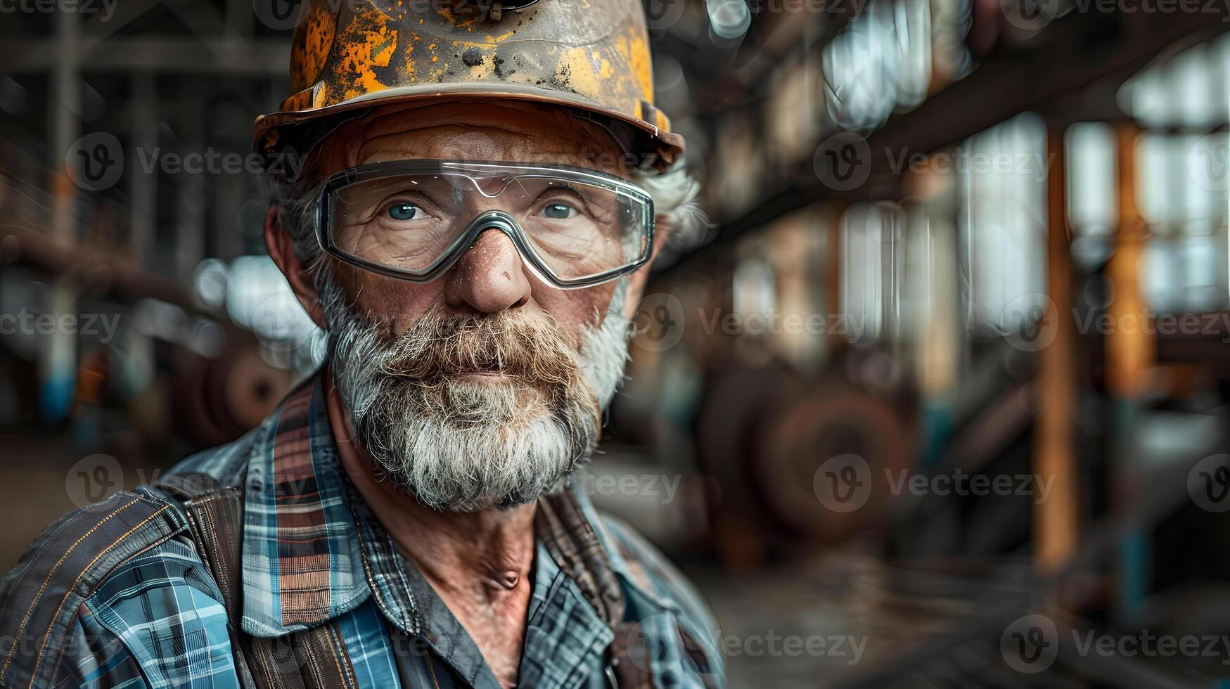 ai gerado retrato do uma trabalhando homem dentro uma uniforme e uma Difícil chapéu. ai gerado foto