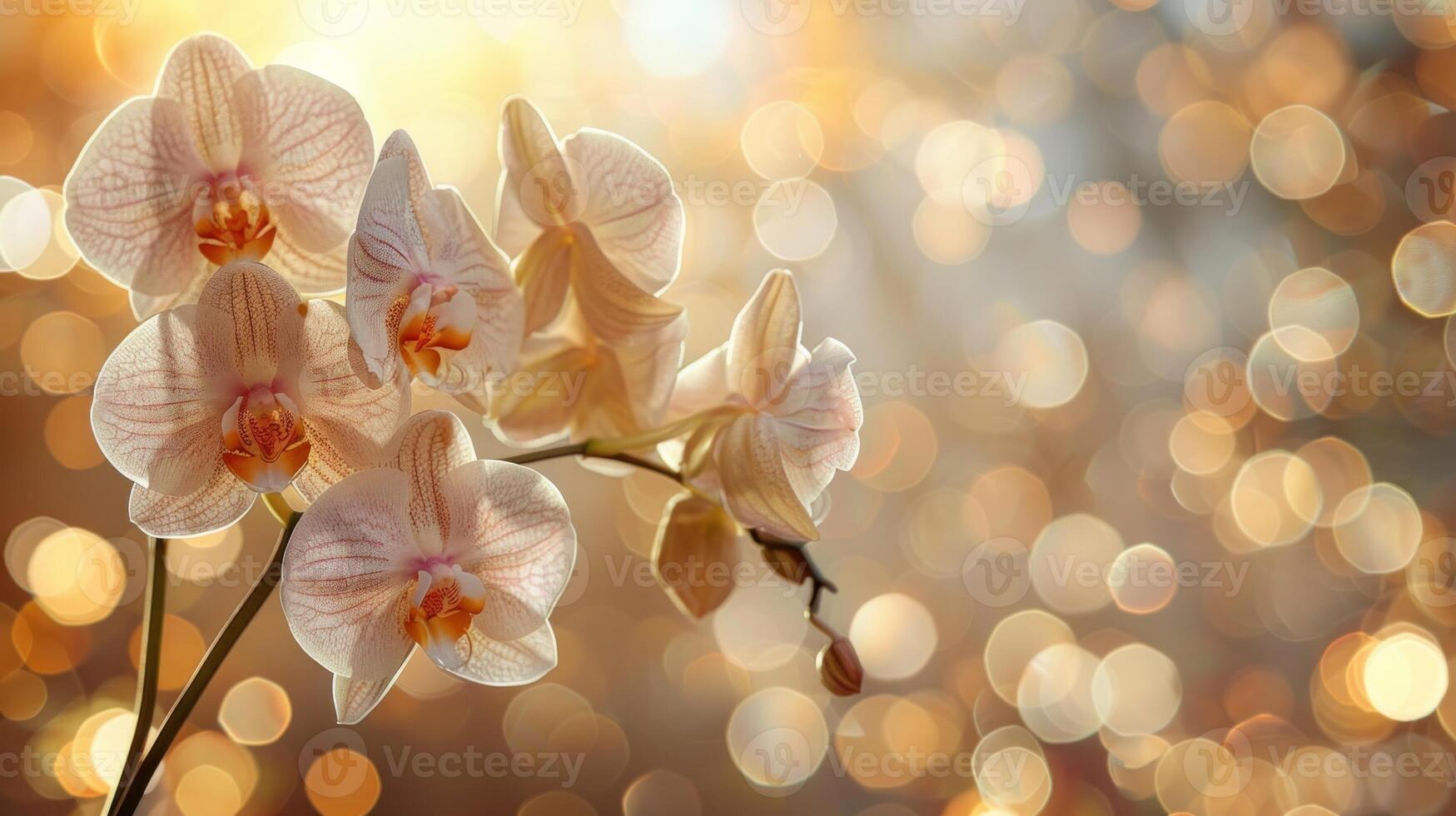 ai gerado orquídea monte, floral fronteira contra luz fundo. generativo ai foto