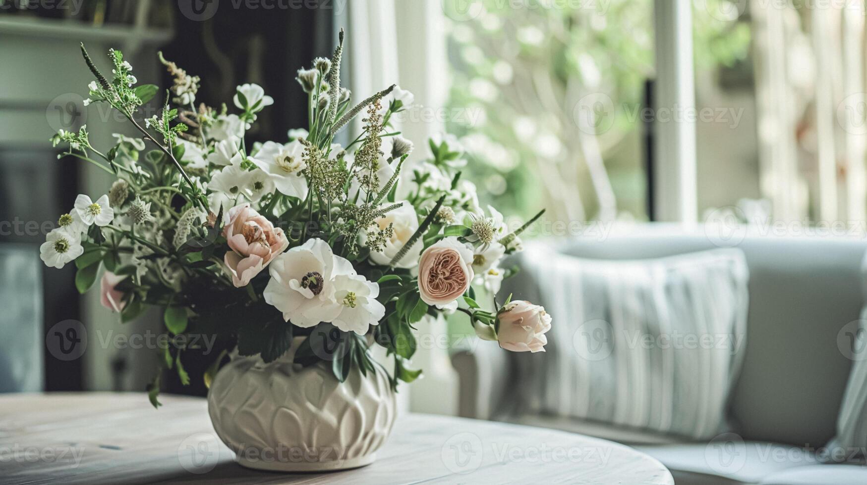 ai gerado Primavera flores dentro vintage vaso, lindo floral arranjo, casa decoração, Casamento e florista Projeto foto