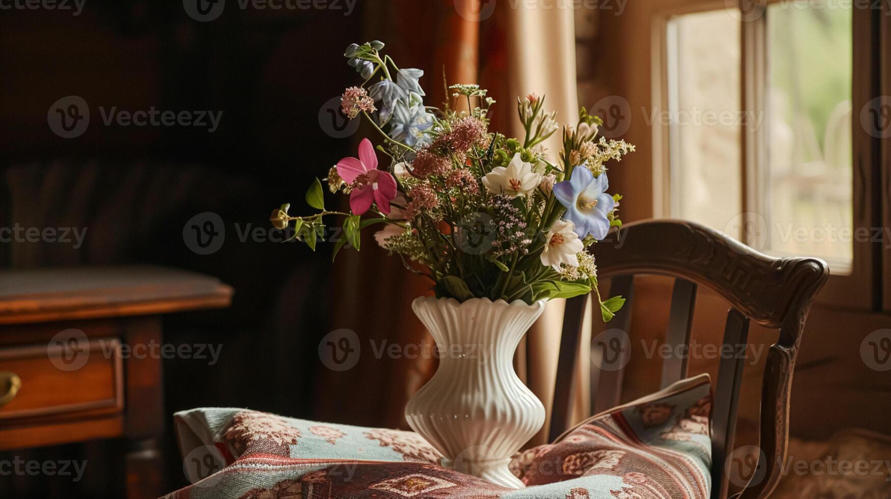 ai gerado Primavera flores dentro vintage vaso, lindo floral arranjo, casa decoração, Casamento e florista Projeto foto