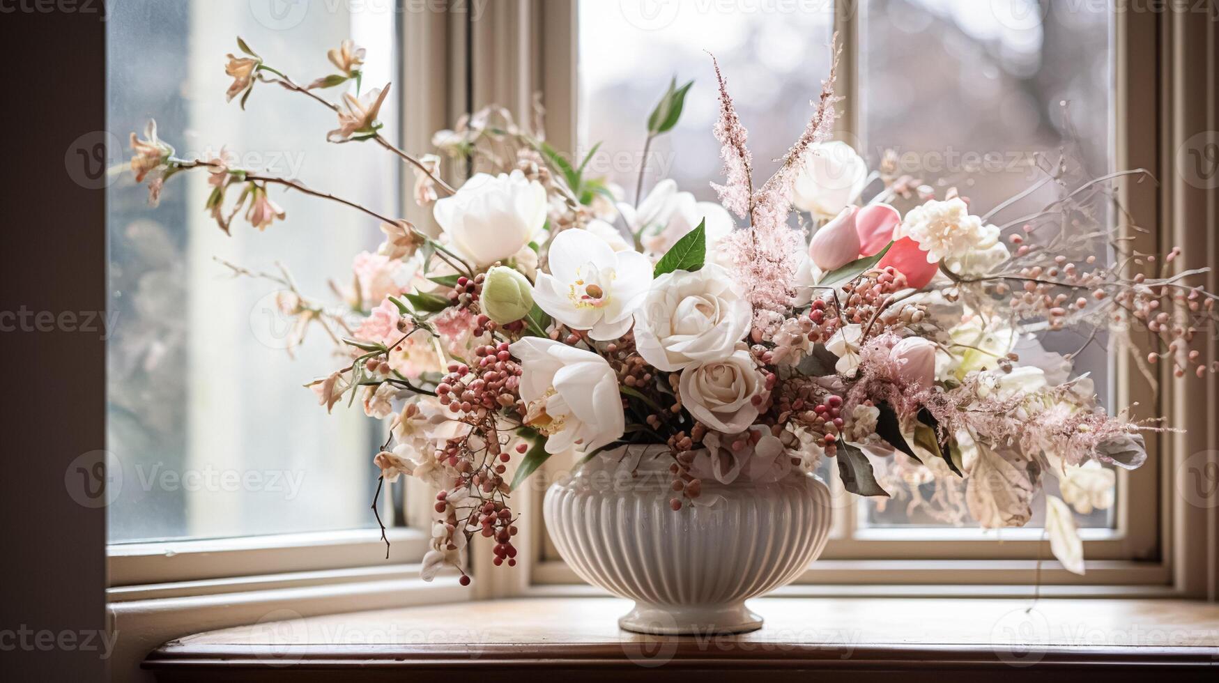 ai gerado floral arranjo com inverno, outono ou cedo Primavera botânico plantas e flores foto