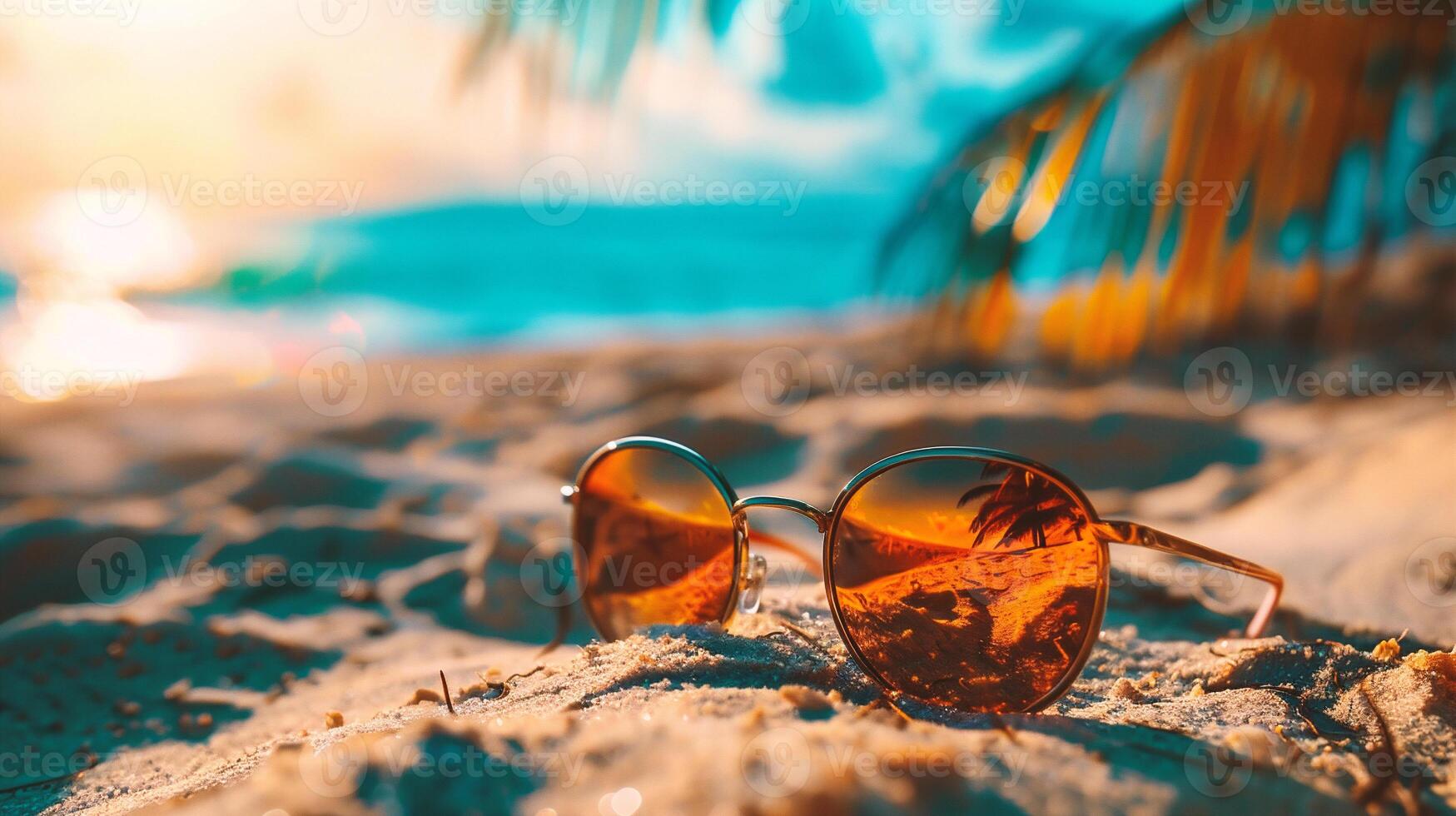 ai gerado oculos de sol em a de praia foto