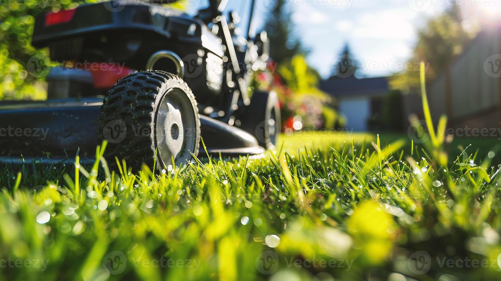 ai gerado gramado cortador de grama em verde Relva dentro a jardim. jardinagem conceito. foto