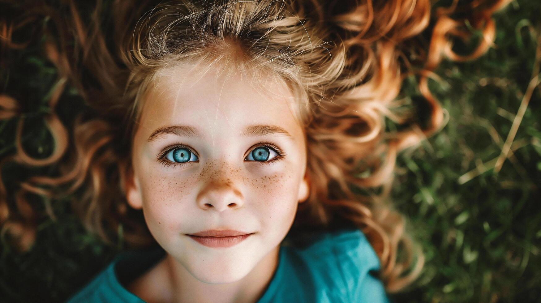 ai gerado retrato do uma fofa pequeno menina com sardas em dela face. foto