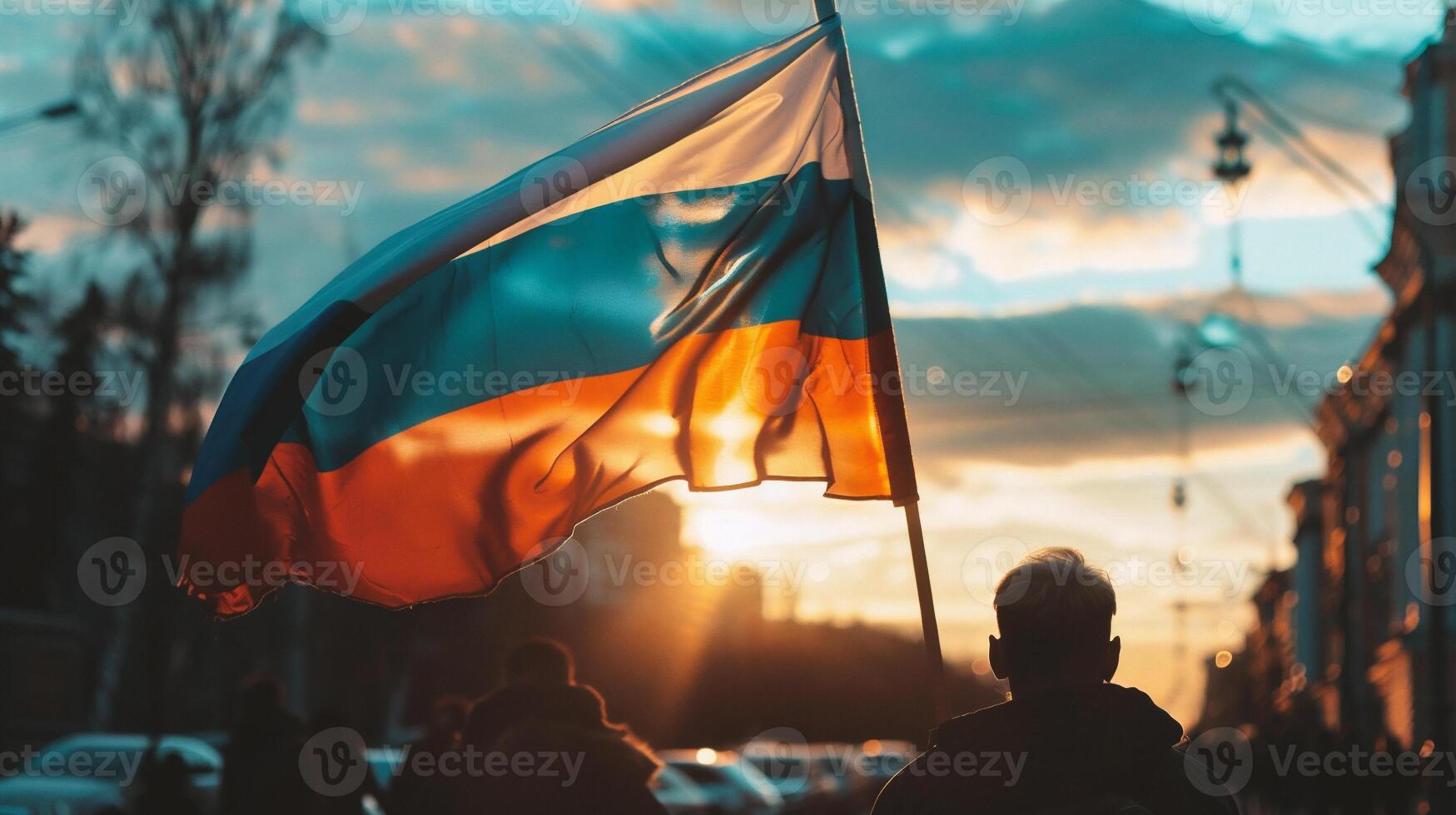 ai gerado multidão do pessoas com russo bandeiras dentro a cidade. Rússia. foto