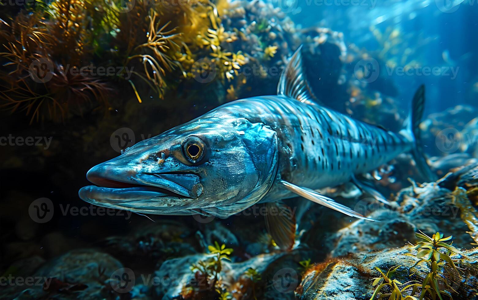 ai gerado a mar inferior é uma enorme Tamanho engraçado peixe este surpresas todos foto