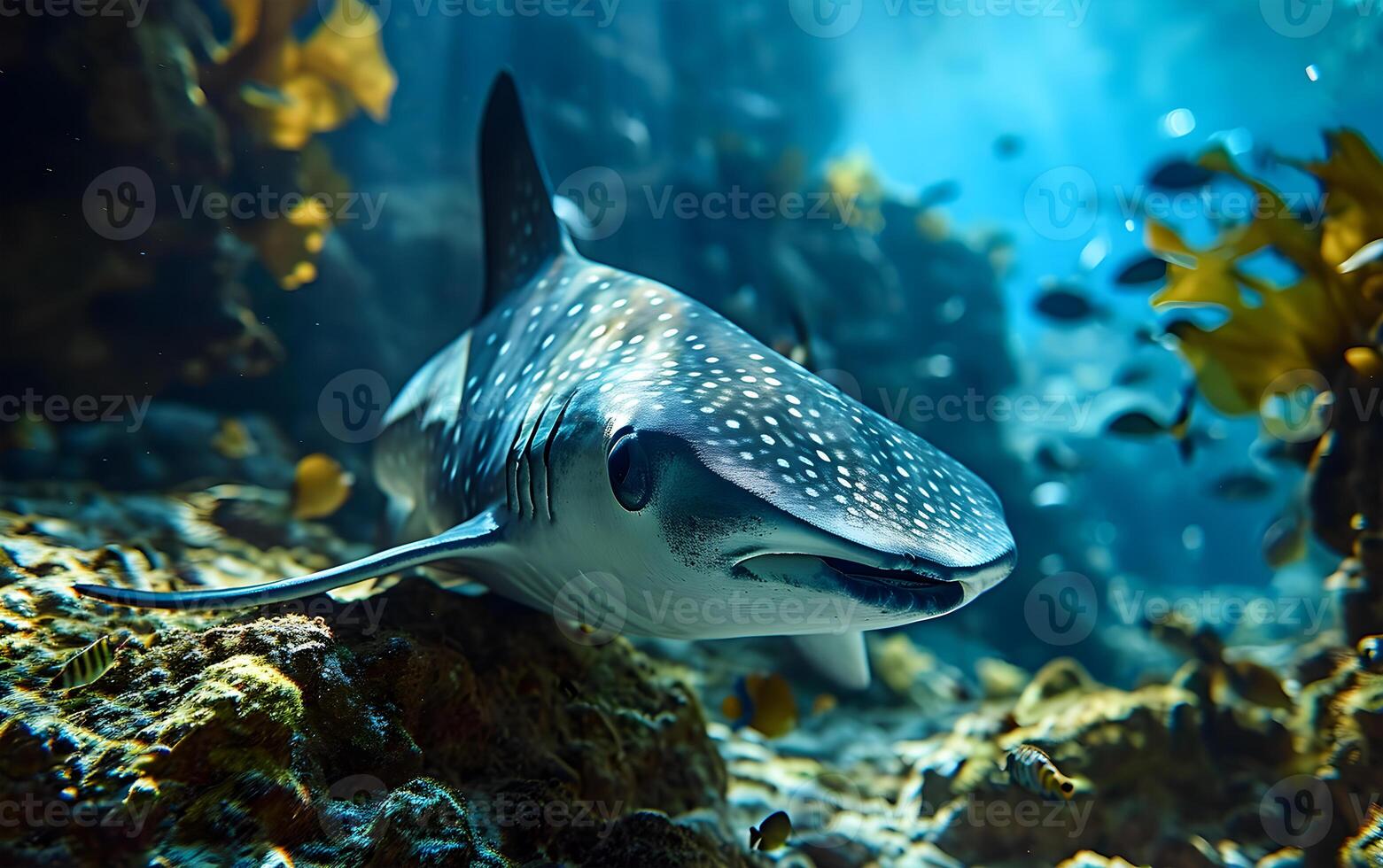 ai gerado a mar inferior é uma enorme Tamanho engraçado peixe este surpresas todos foto