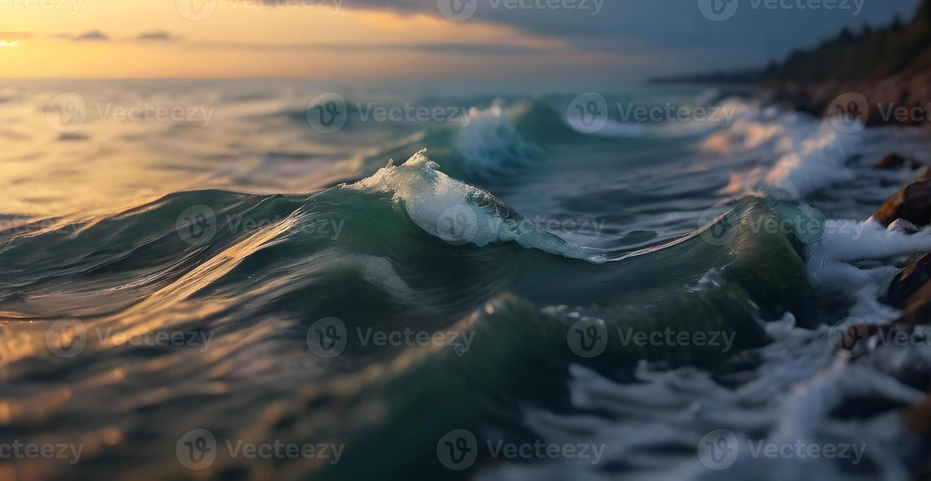 ai gerado Visão do a lindo mar ou oceano com ondas foto