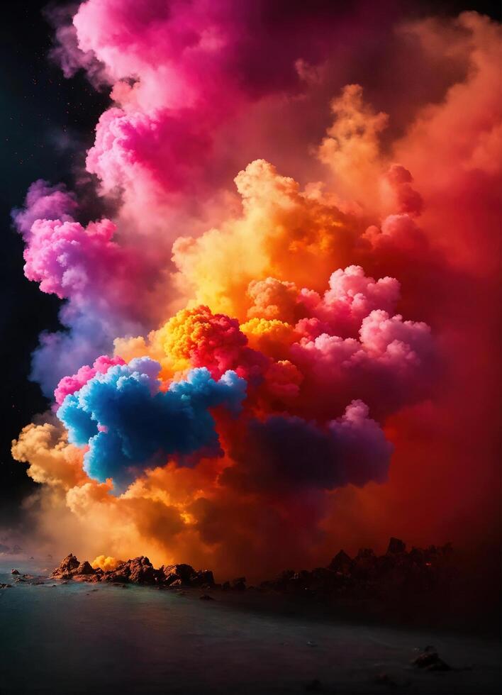 ai gerado colorida nuvem com fumaça em Preto fundo. ai generativo foto