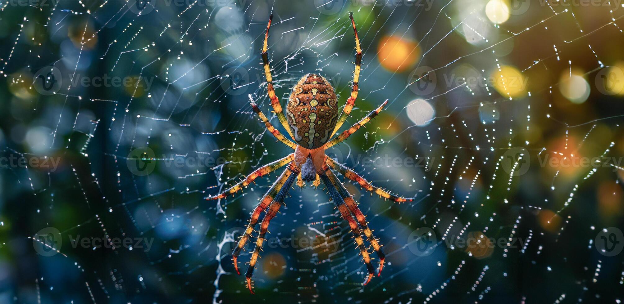 ai gerado dourado orb-weaver aranha dentro Está rede dentro a selva foto
