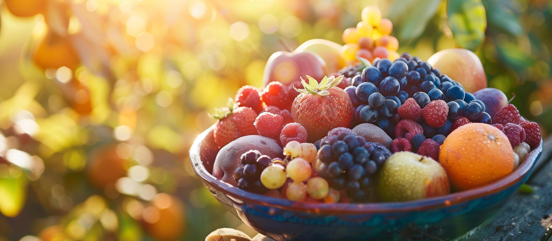 ai gerado uma vibrante delicioso fresco frutas saudável conceito fundo foto