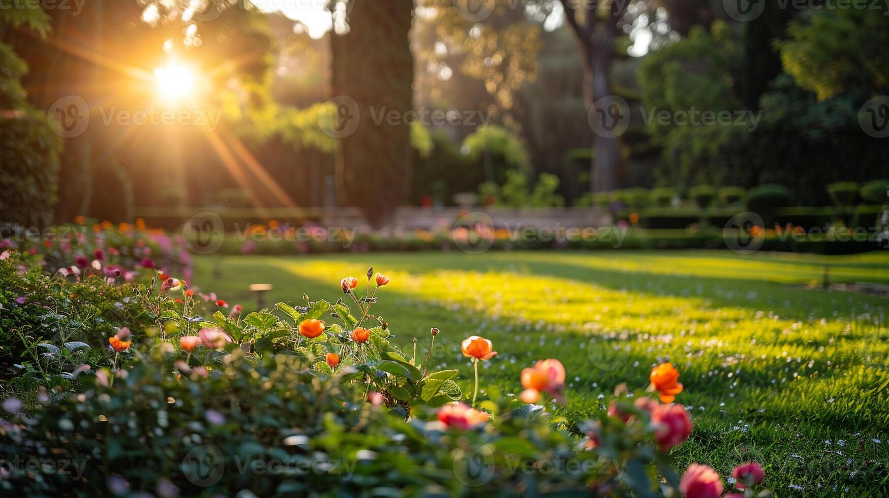 ai gerado a jardim é uma lindo configuração para a verão. foto