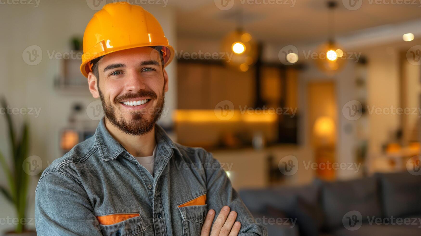 ai gerado retrato do a eletricista entregando Prêmio Serviços para de luxo residências foto