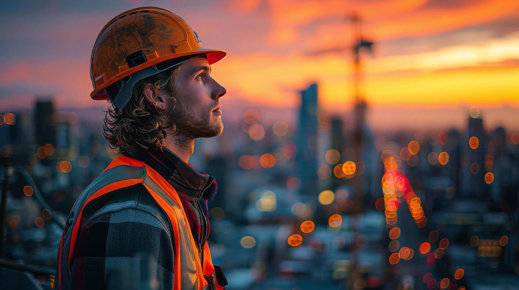 ai gerado homem dentro Difícil chapéu com paisagem urbana foto