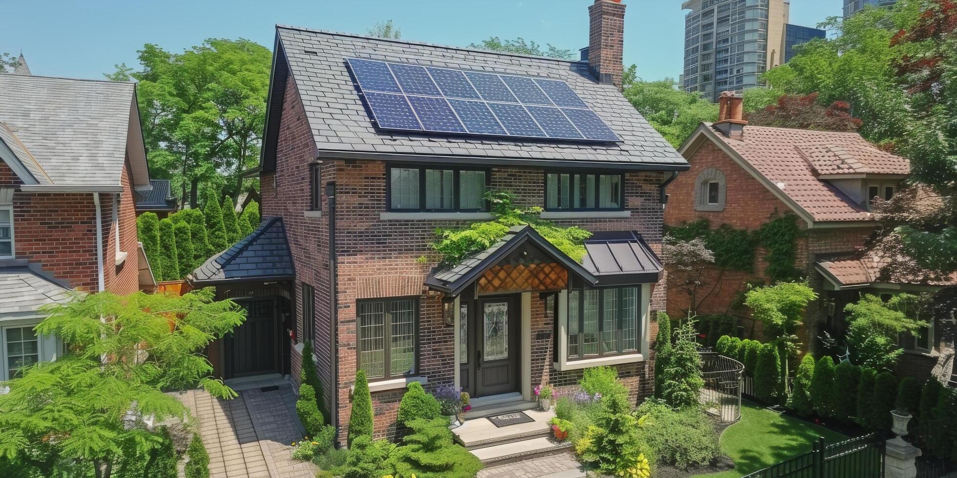 ai gerado casa com solar painel em cobertura foto