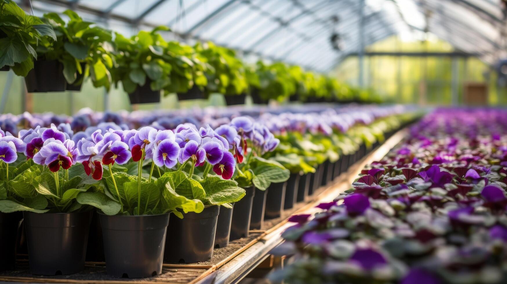 ai gerado bem organizado exibição do em vaso plantas dentro em linha reta e ordenadamente linhas foto