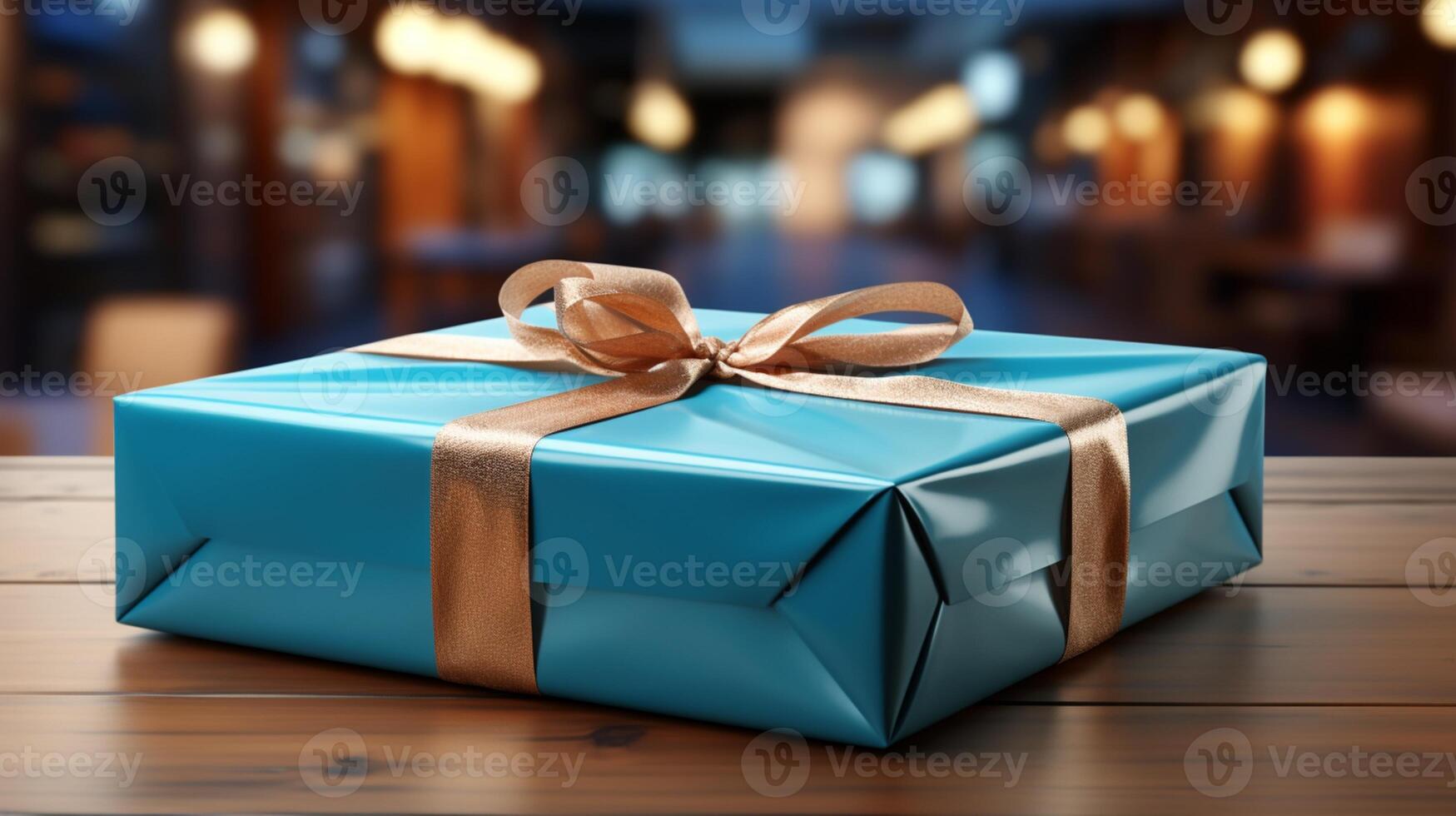 ai gerado azul pacote caixa presente com fita cartão Entrega foto