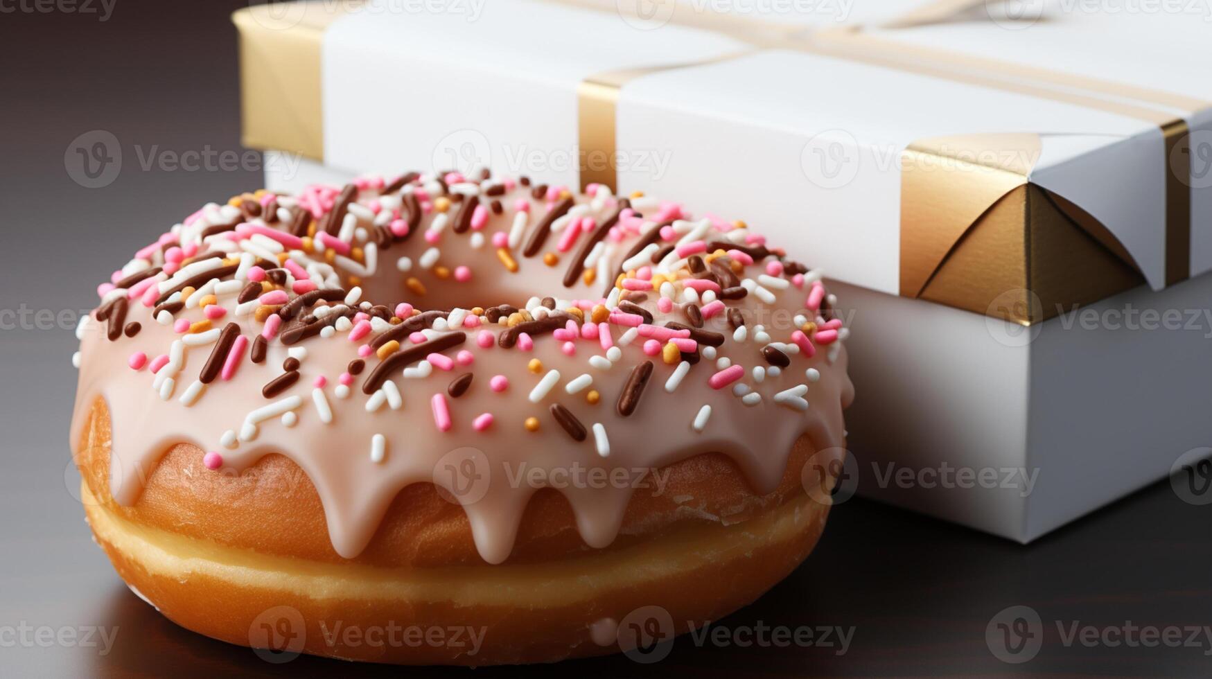 ai gerado rosquinha creme cobertura e caixa bolo sobremesa foto