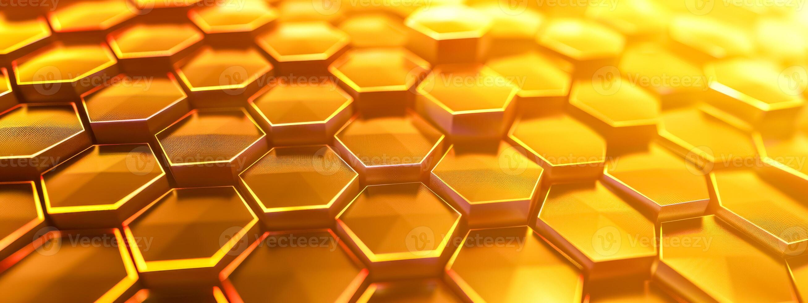 ai gerado fechar-se do uma desatado, brilhante ouro hexagonal textura refletindo luz foto