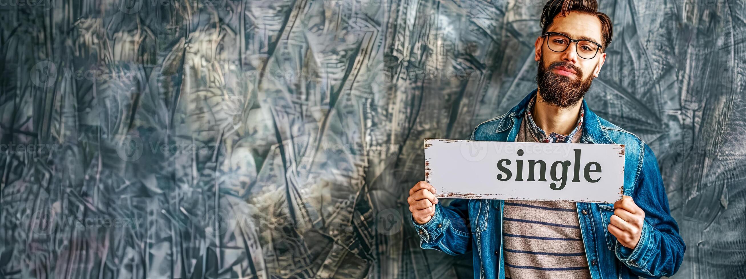 ai gerado hipster homem segurando solteiro sinal, cópia de espaço foto