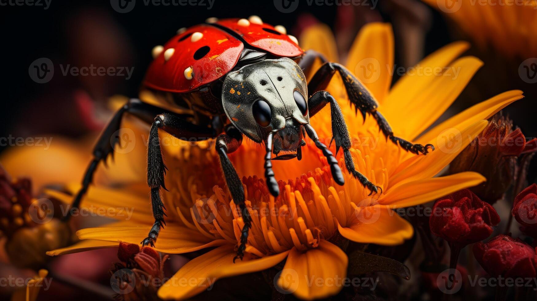 ai gerado floresta inseto em uma flor, macro animais selvagens fotografia foto