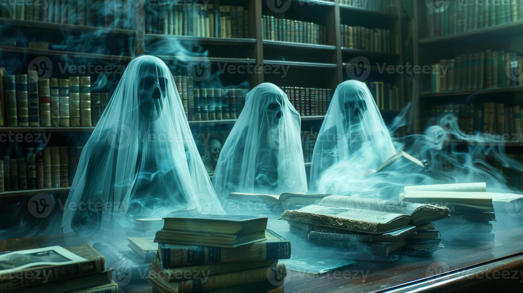 ai gerado fantasmas organizando uma silencioso livro clube com invisível livros foto
