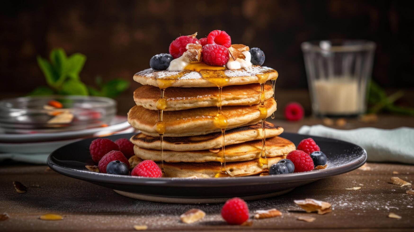 ai gerado delicioso e glúten livre amêndoa farinha panquecas foto