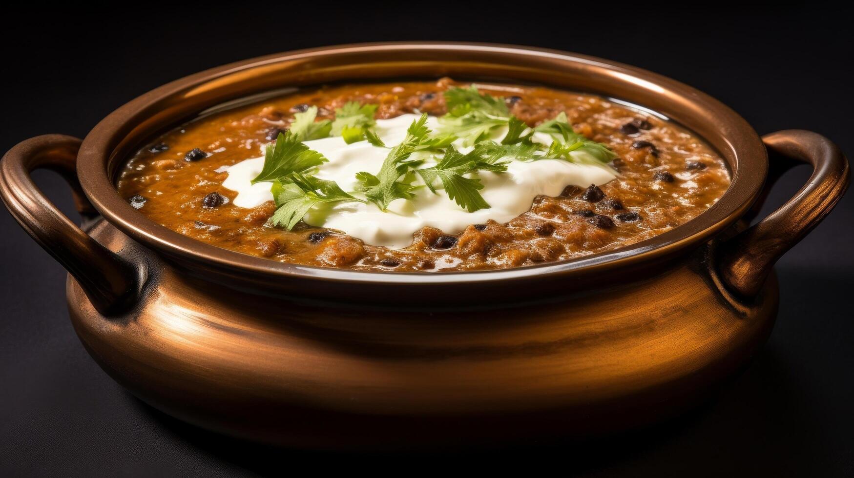 ai gerado tigela do vapor Dal Makhani enfeitado com creme foto