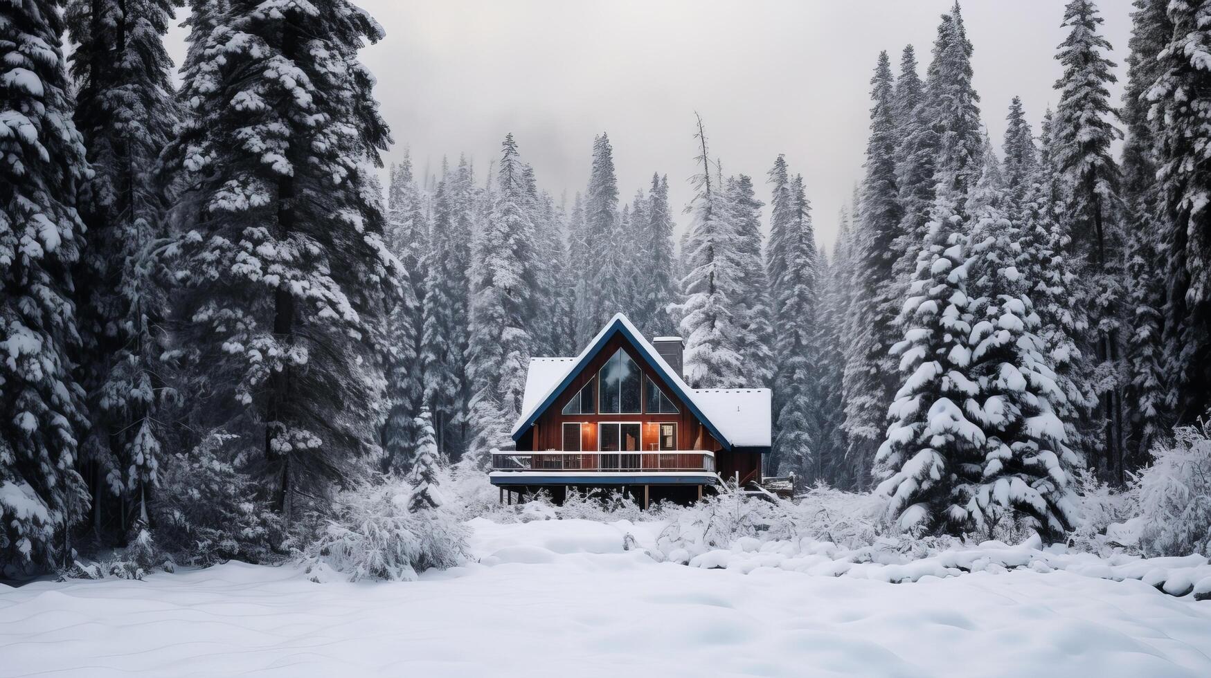 ai gerado acolhedor cabine dentro uma inverno país das maravilhas foto