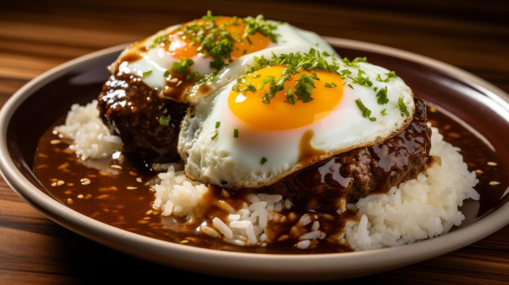 ai gerado loco moco café da manhã dentro havaiano estilo foto