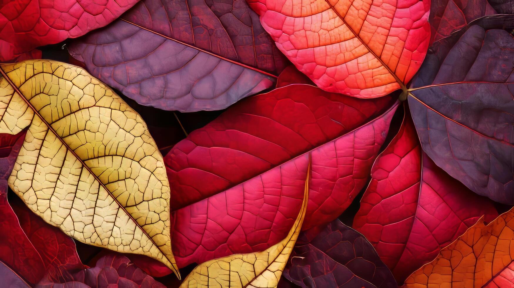 ai gerado a beleza do outono folhas dentro fechar acima, mostrando a detalhes e variações do a veias e padrões foto