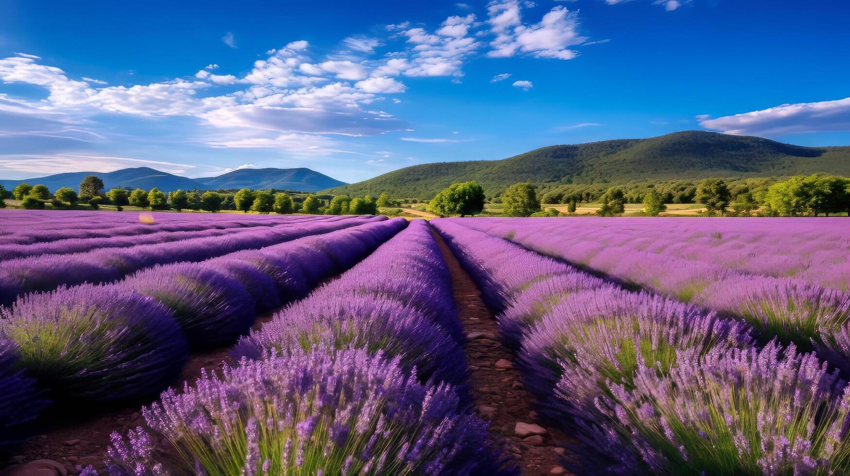 ai gerado sereno panorama com vibrante lavanda foto