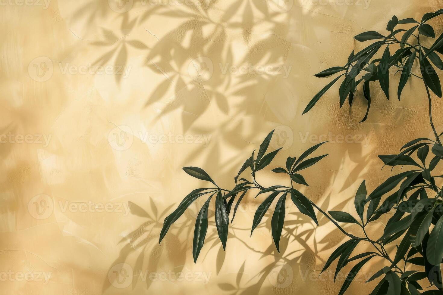 ai gerado silhuetas do delicado plantar folhas fundida uma dança do sombras sobre uma texturizado bege pano de fundo, evocando tranquilidade foto