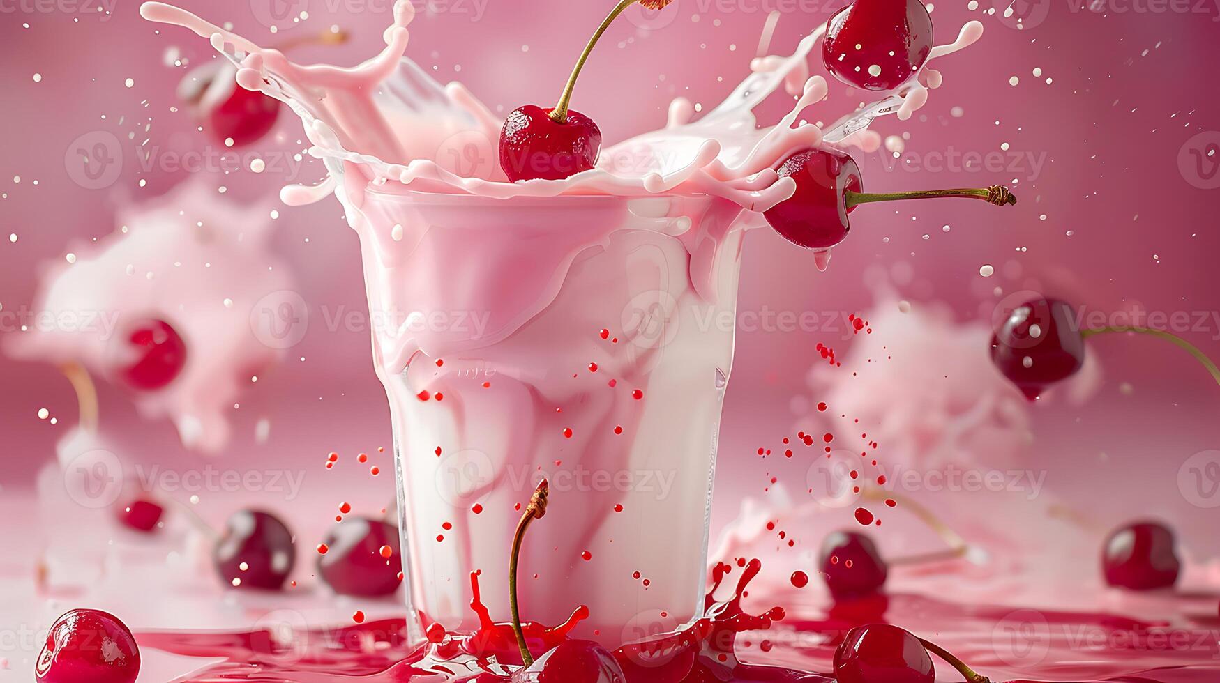 ai gerado morango batido milkshake com salpicos isolado em pastel Rosa cor pano de fundo foto