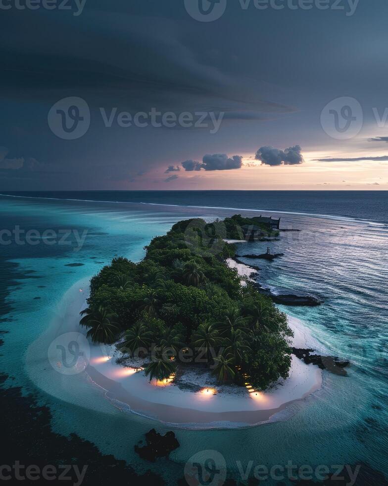 ai gerado aéreo Visão do uma lindo tropical ilha dentro a meio do a oceano foto