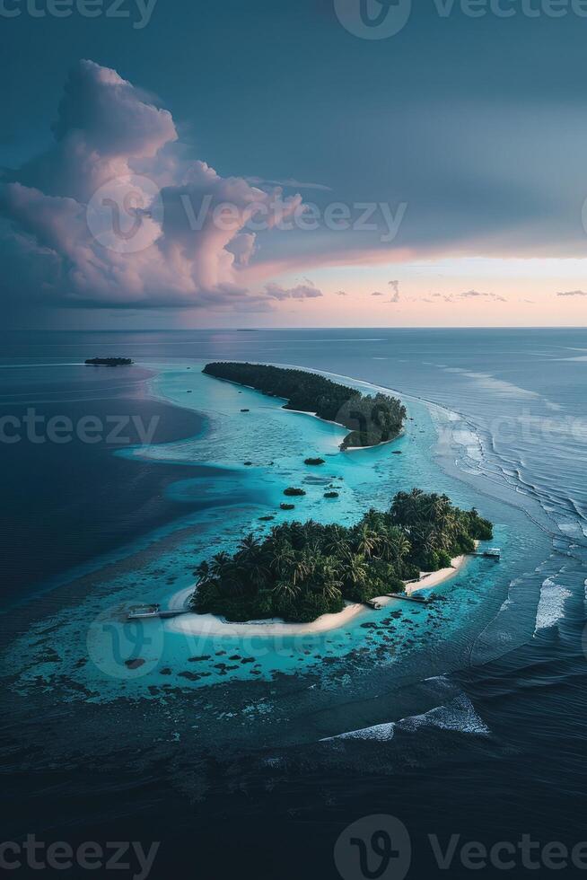 ai gerado aéreo Visão do uma lindo tropical ilha dentro a meio do a oceano foto