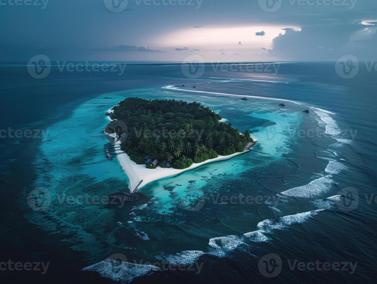 ai gerado aéreo Visão do uma lindo tropical ilha dentro a meio do a oceano foto