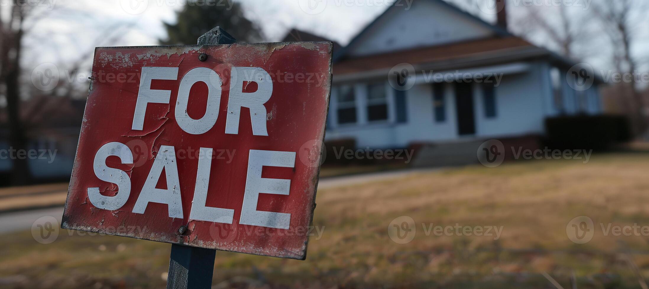 ai gerado casa para venda placa. real Estado habitação mercado bolha, Alto e Aumentar propriedade preço conceito, inacessível hipoteca foto