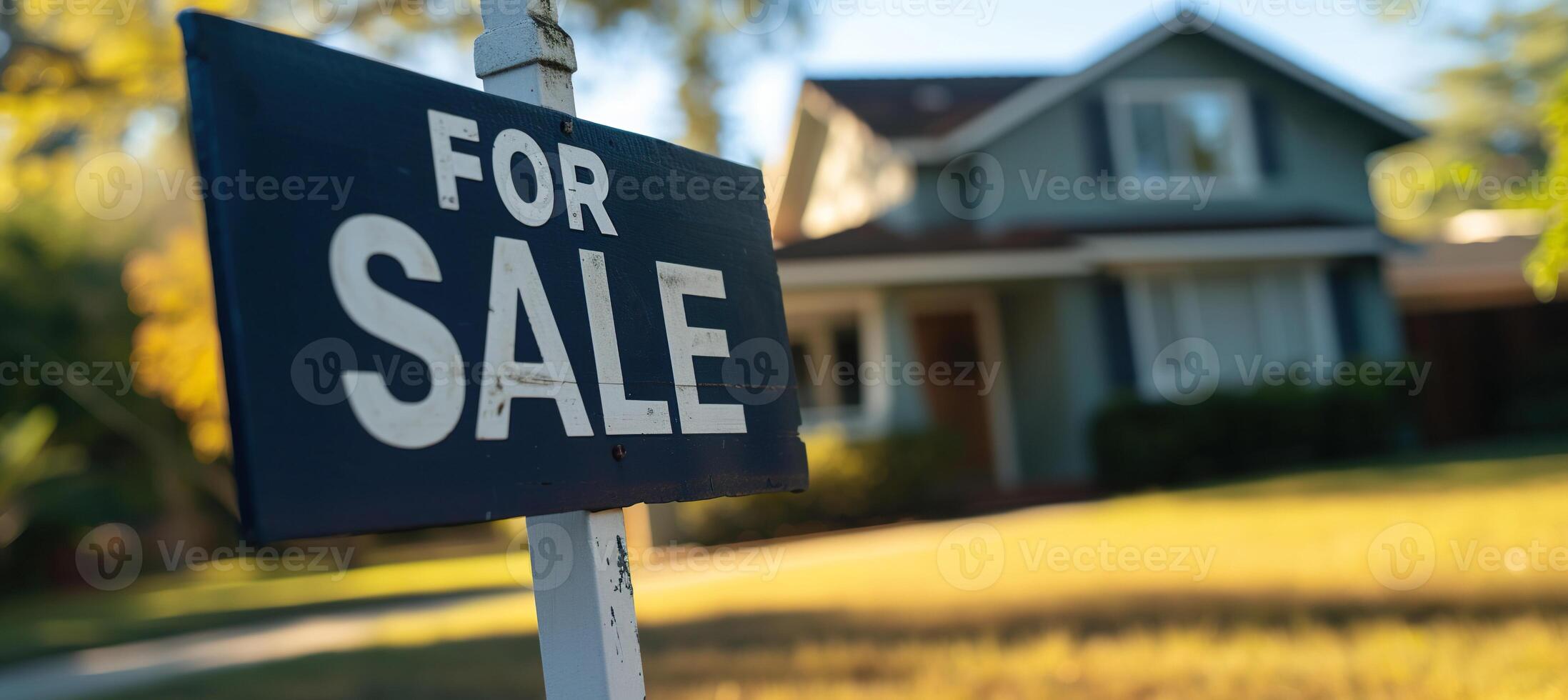 ai gerado casa para venda placa. real Estado habitação mercado bolha, Alto e Aumentar propriedade preço conceito, inacessível hipoteca foto